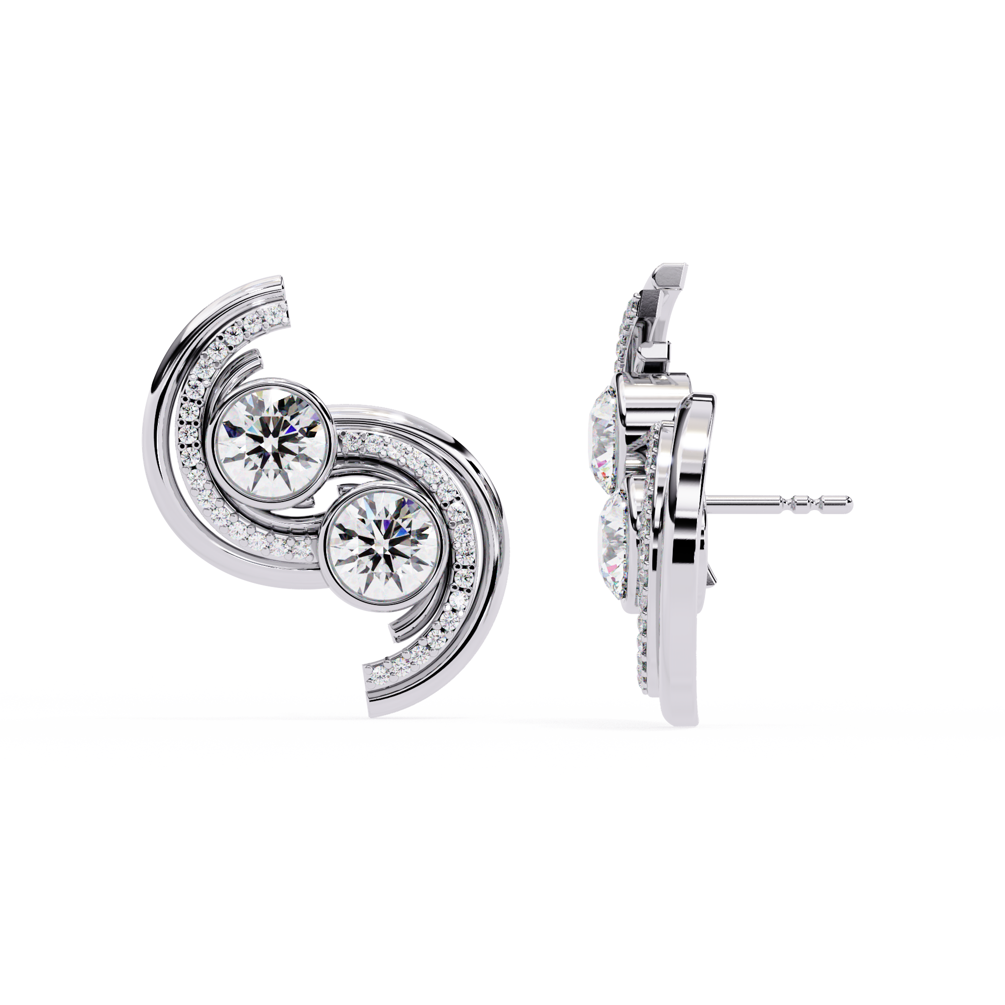 Swirl Halo Stud Earrings – Sterling Silver 925 with Round Cut CZ Stones