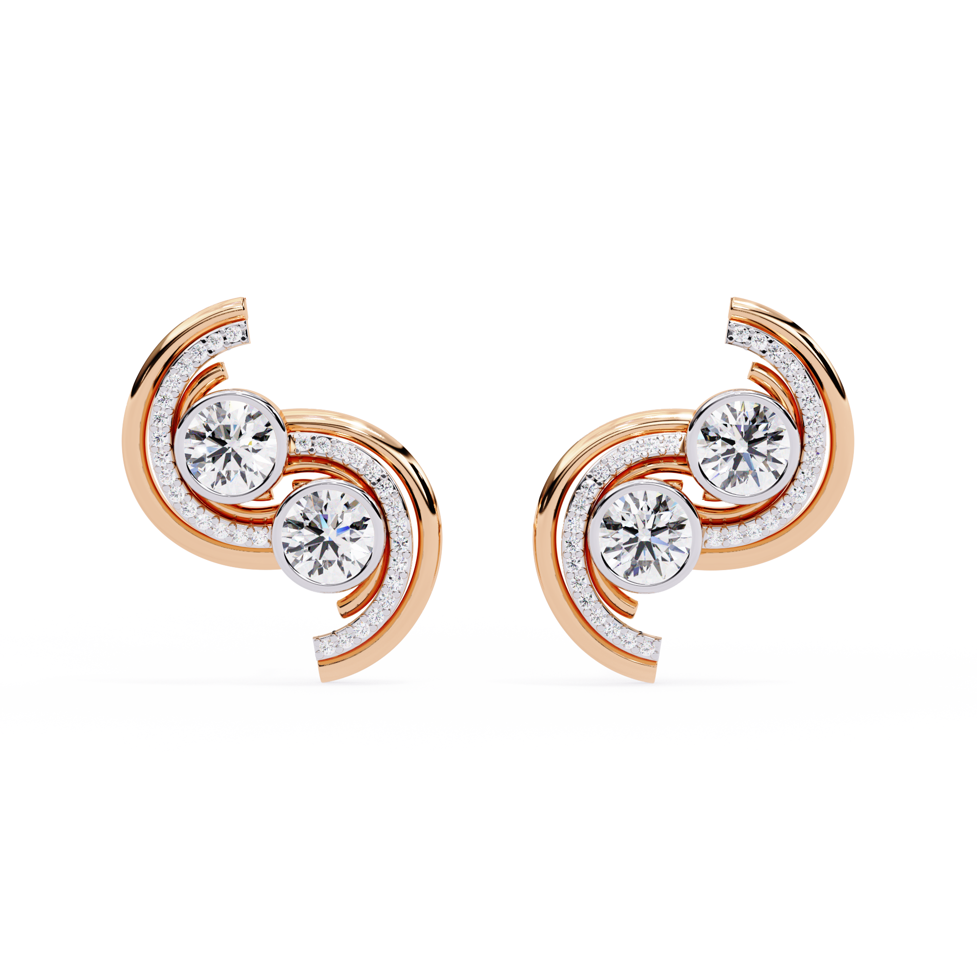 Swirl Halo Stud Earrings – Sterling Silver 925 with Round Cut CZ Stones