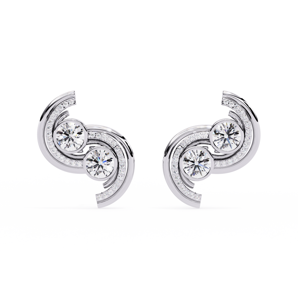Swirl Halo Stud Earrings – Sterling Silver 925 with Round Cut CZ Stones