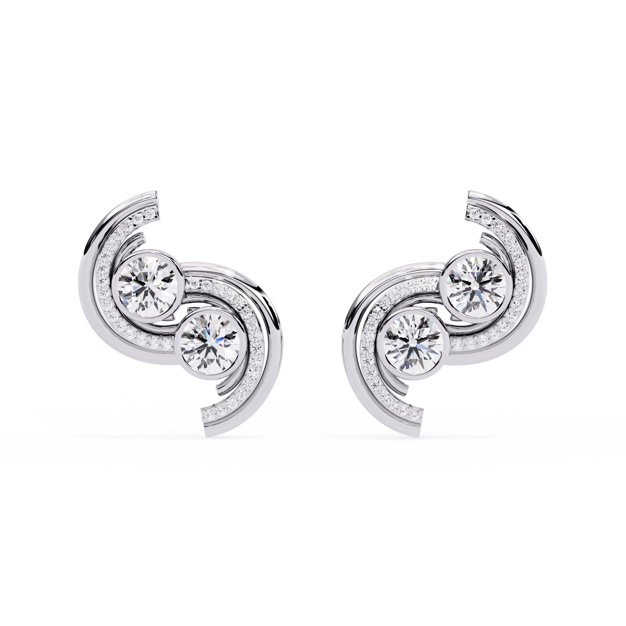 Swirl Halo Stud Earrings – Sterling Silver 925 with Round Cut CZ Stones