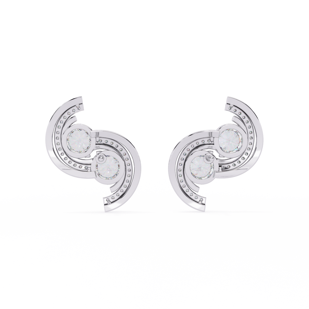 Swirl Halo Stud Earrings – Sterling Silver 925 with Round Cut CZ Stones