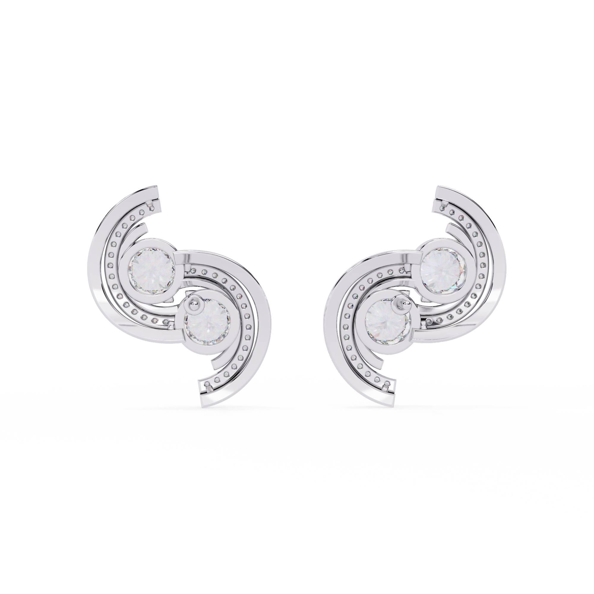 Swirl Halo Stud Earrings – Sterling Silver 925 with Round Cut CZ Stones