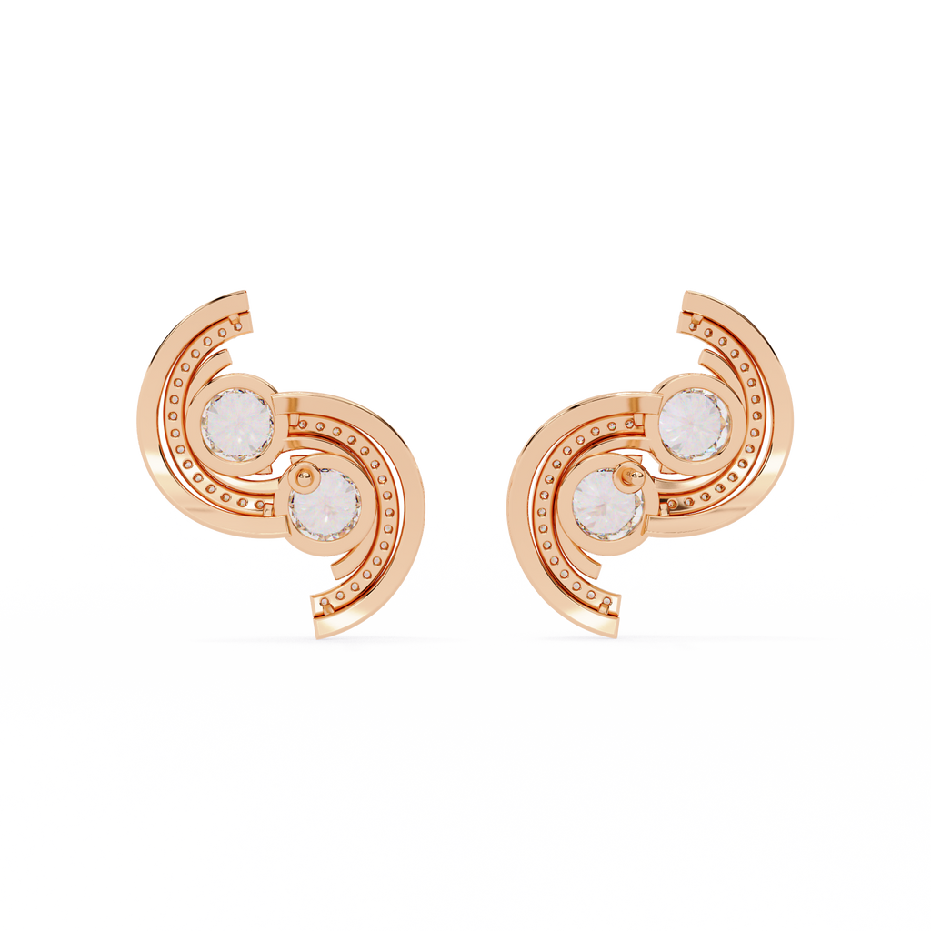Swirl Halo Stud Earrings – Sterling Silver 925 with Round Cut CZ Stones