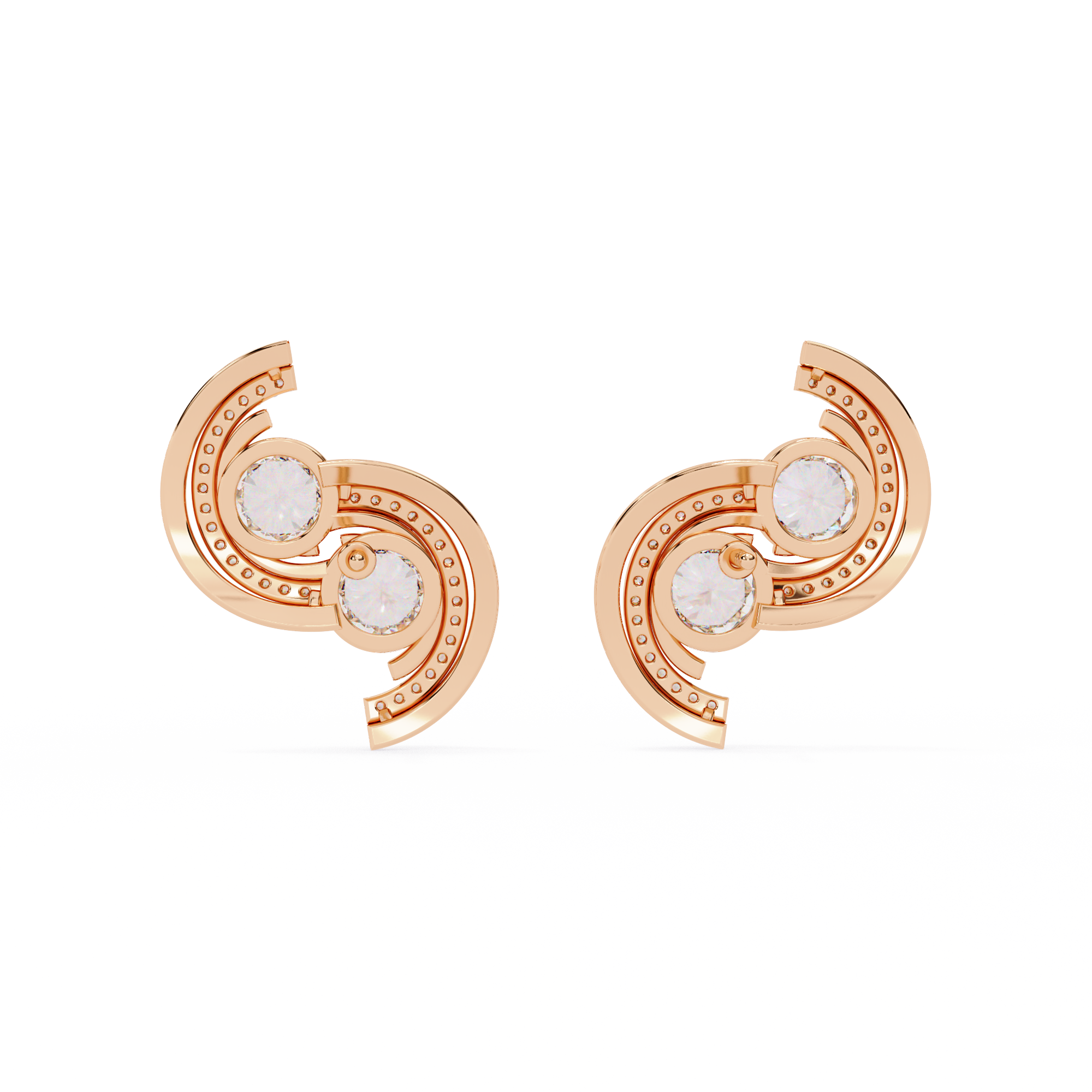 Swirl Halo Stud Earrings – Sterling Silver 925 with Round Cut CZ Stones