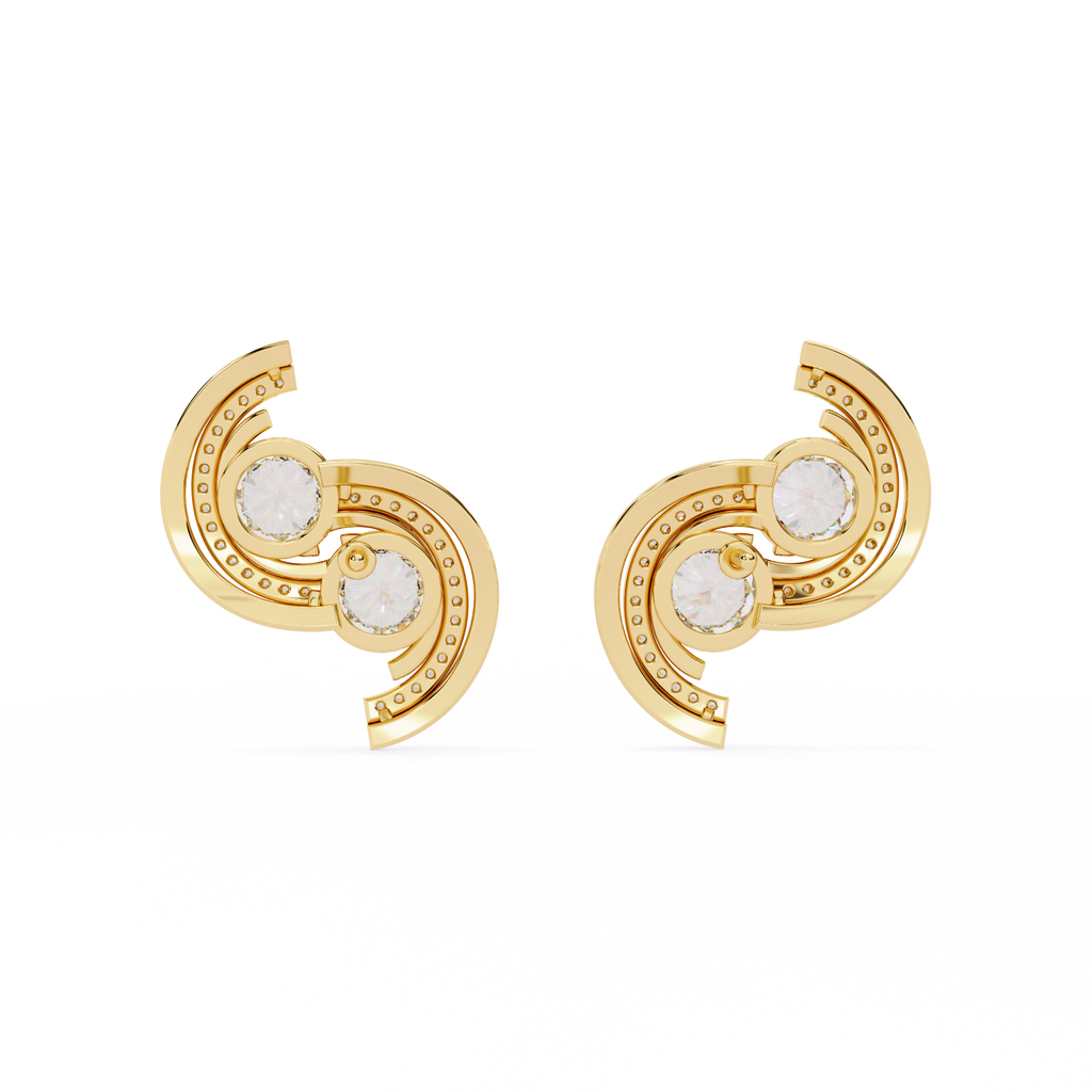 Swirl Halo Stud Earrings – Sterling Silver 925 with Round Cut CZ Stones