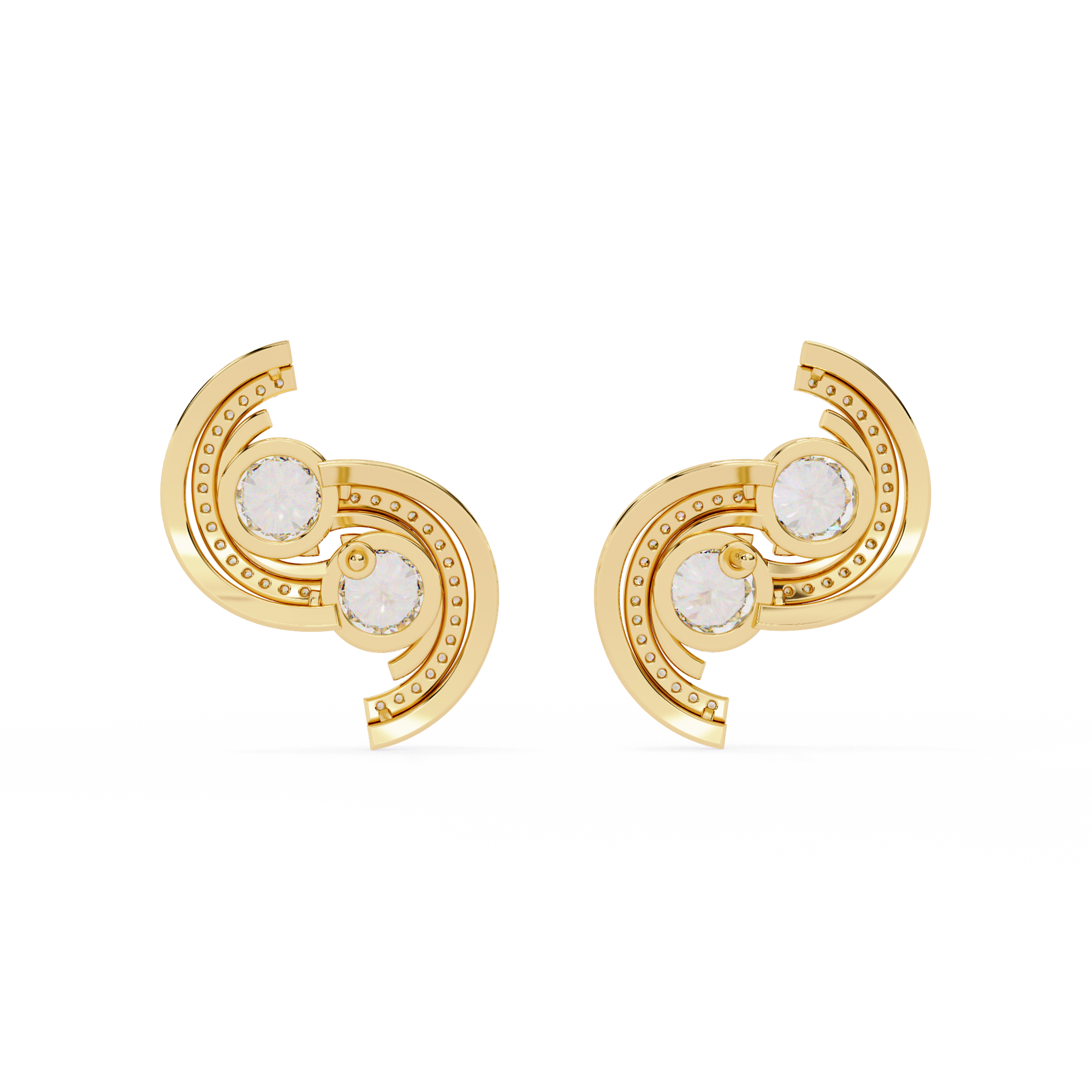 Swirl Halo Stud Earrings – Sterling Silver 925 with Round Cut CZ Stones