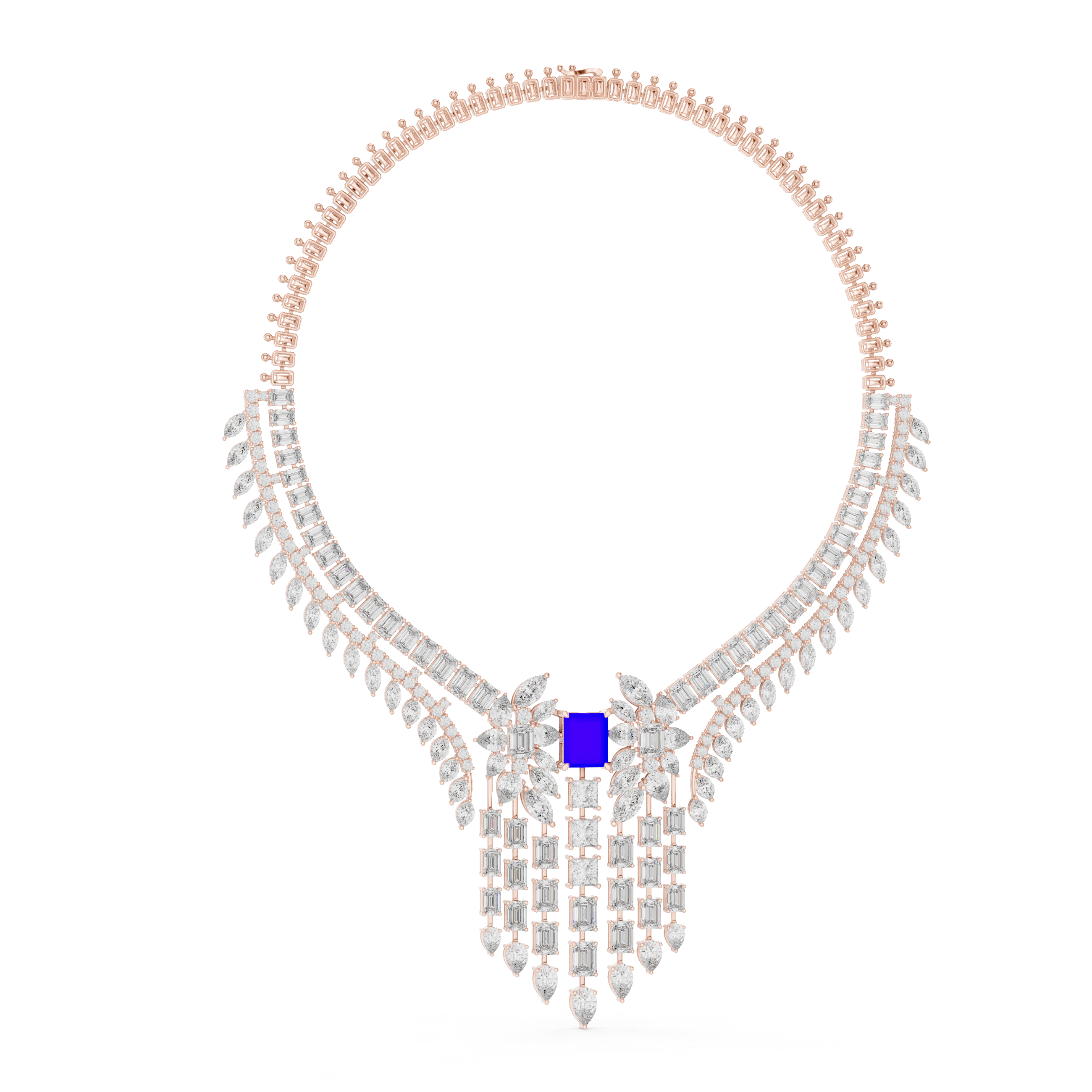 Regal Blue Radiant-Cut Designer Diamond Necklace in 925 Silver