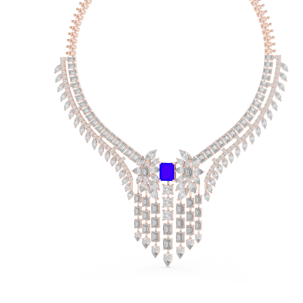 Regal Blue Radiant-Cut Designer Diamond Necklace in 925 Silver