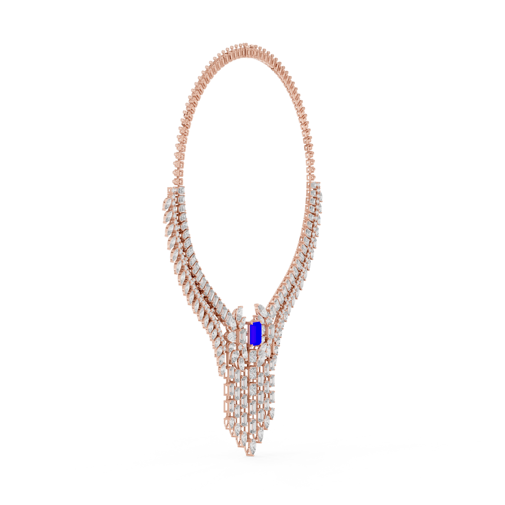 Regal Blue Radiant-Cut Designer Diamond Necklace in 925 Silver