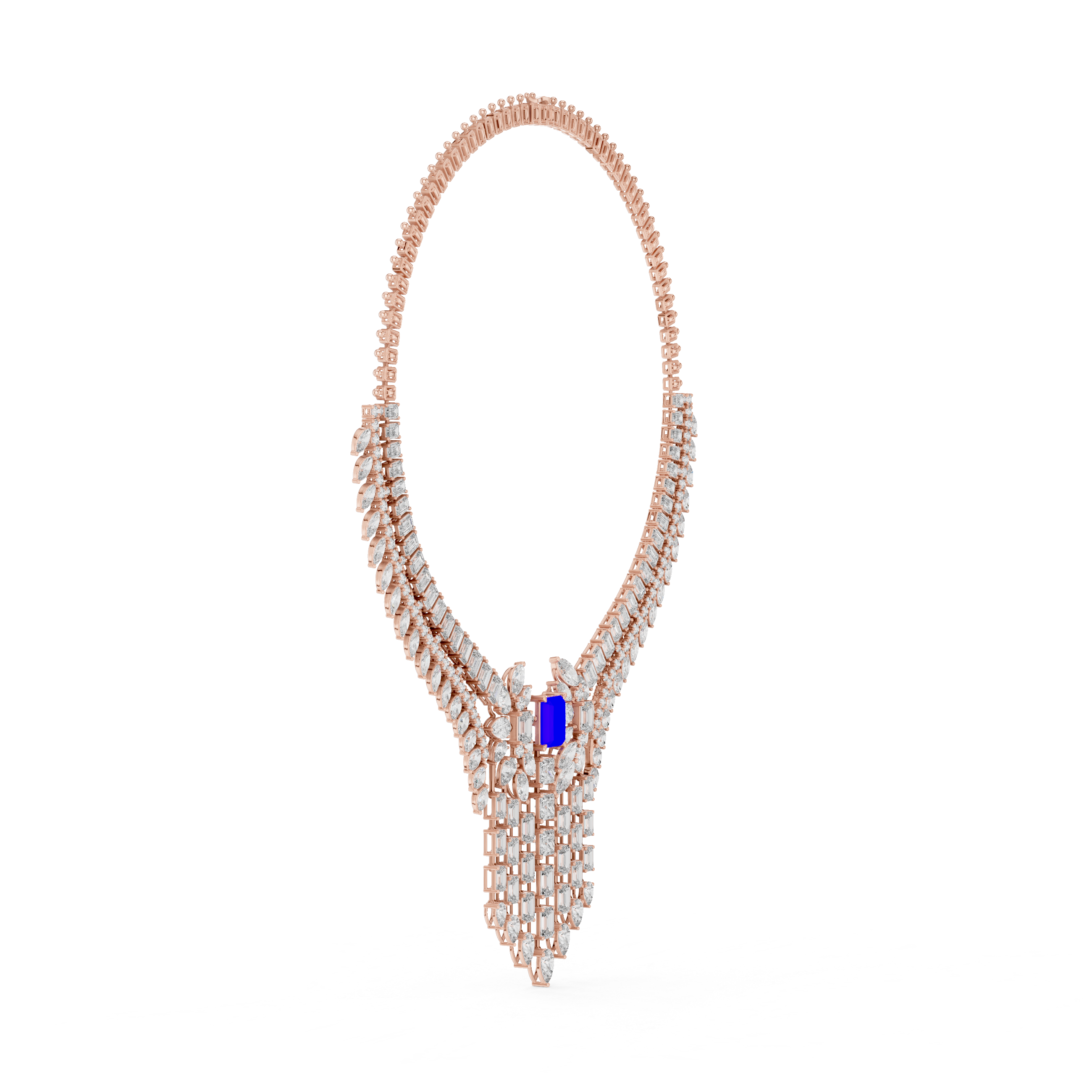 Regal Blue Radiant-Cut Designer Diamond Necklace in 925 Silver