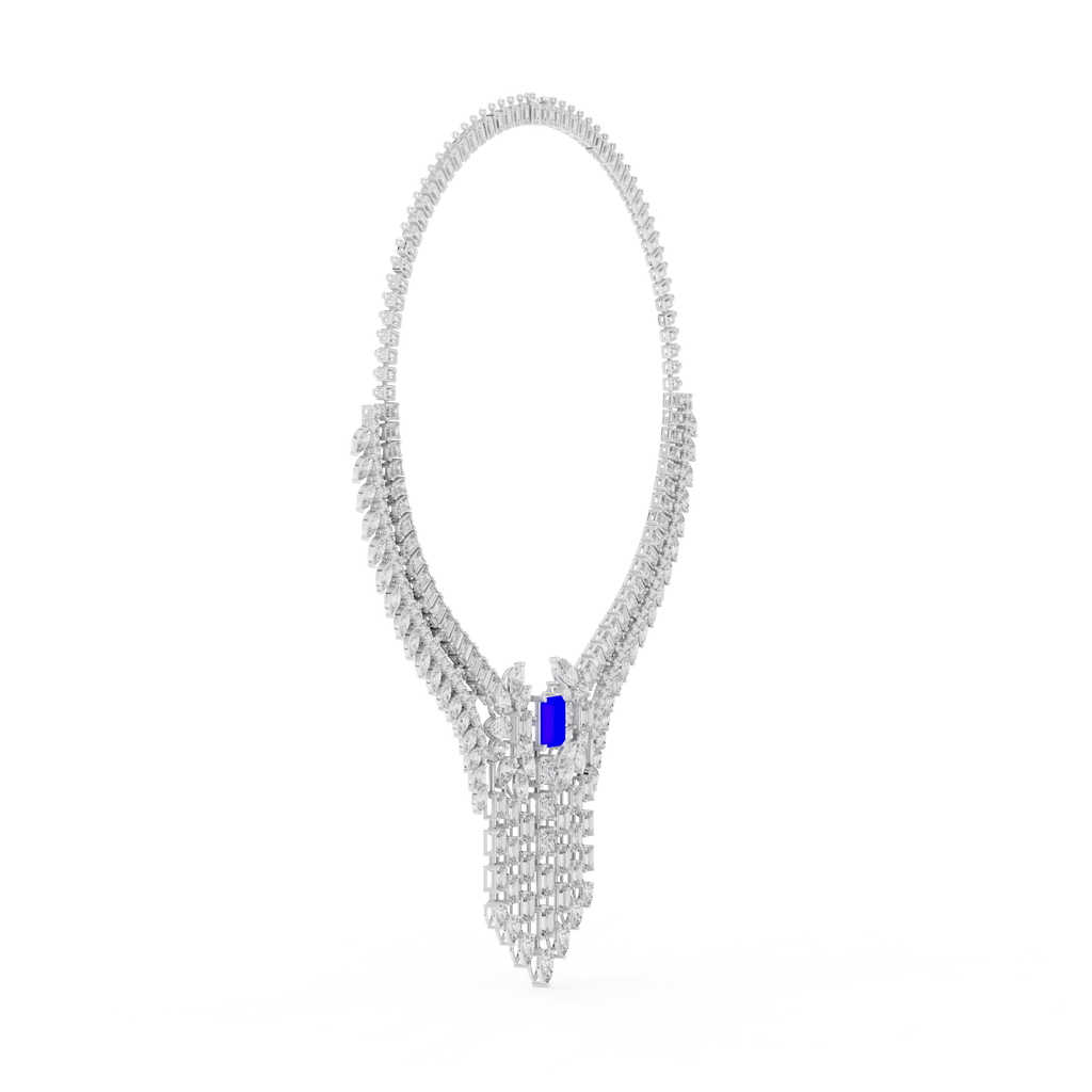 Regal Blue Radiant-Cut Designer Diamond Necklace in 925 Silver