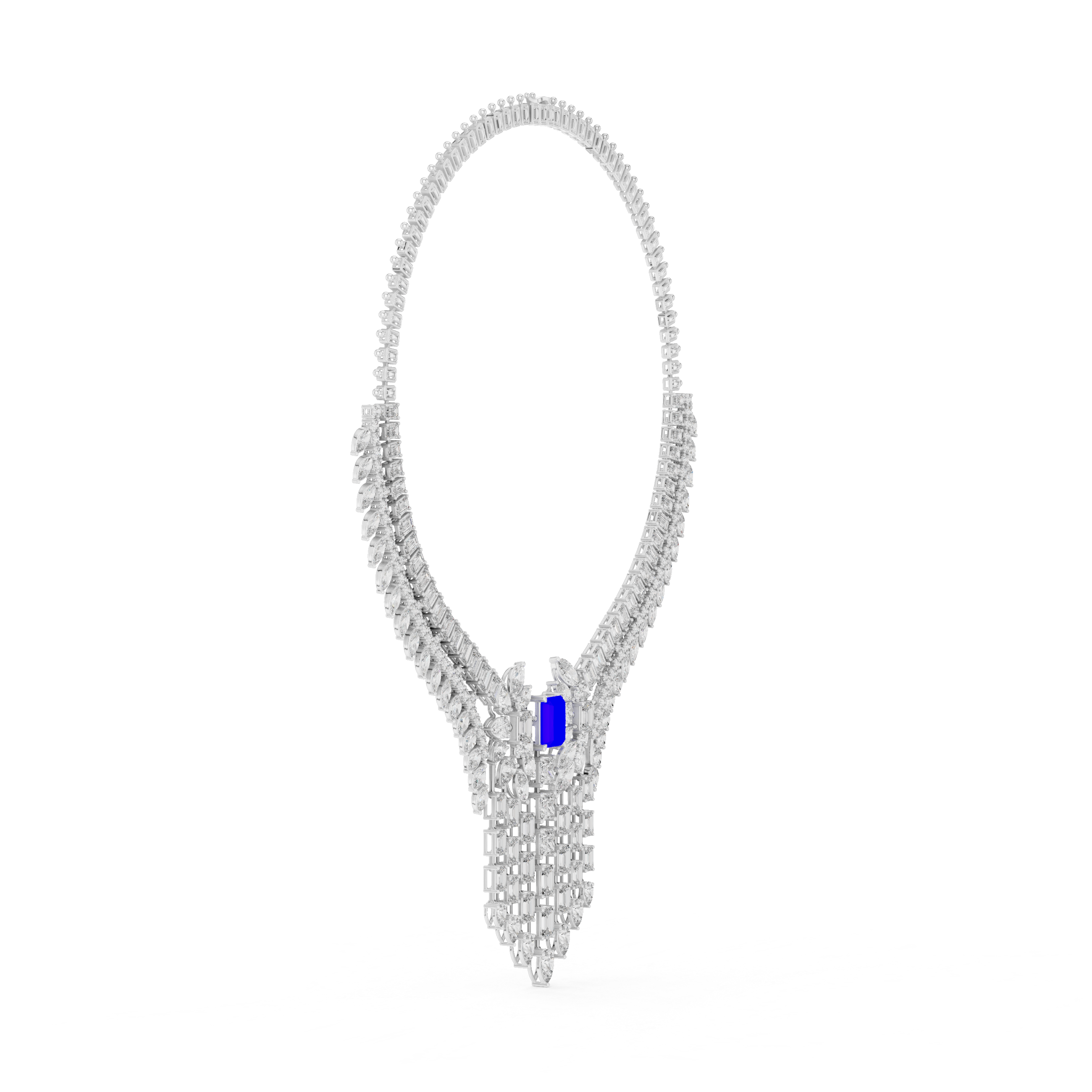 Regal Blue Radiant-Cut Designer Diamond Necklace in 925 Silver