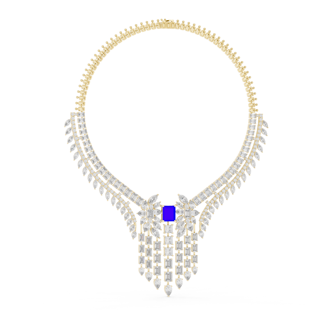 Regal Blue Radiant-Cut Designer Diamond Necklace in 925 Silver