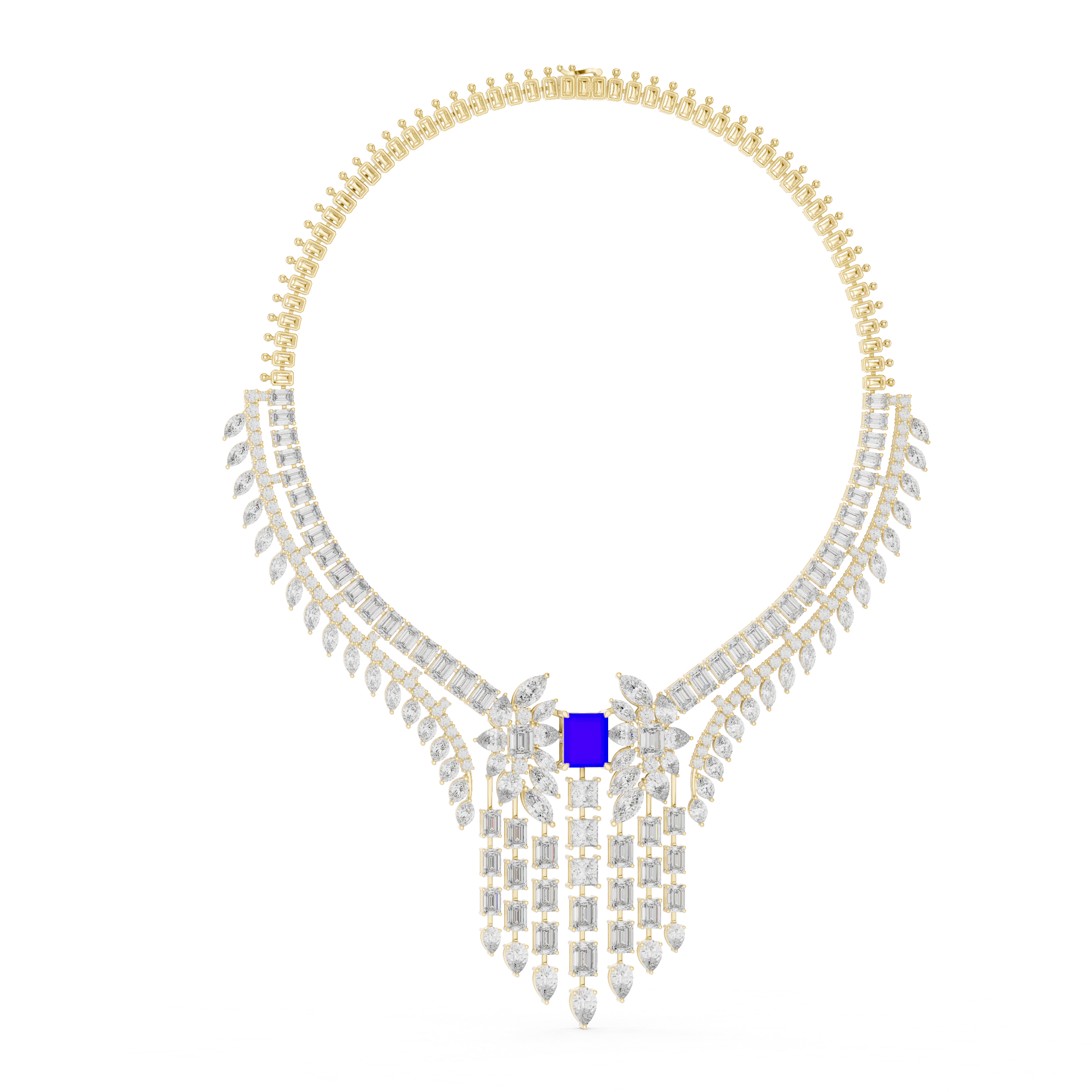 Regal Blue Radiant-Cut Designer Diamond Necklace in 925 Silver