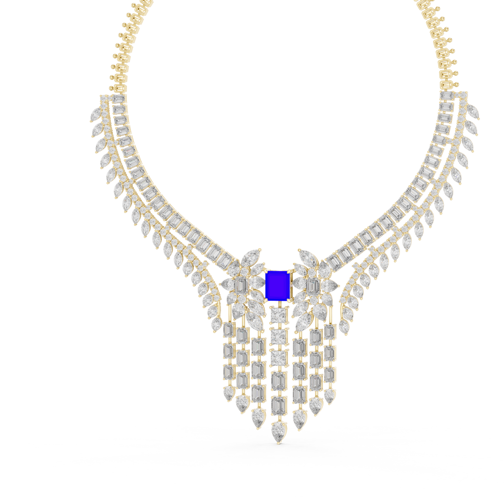 Regal Blue Radiant-Cut Designer Diamond Necklace in 925 Silver