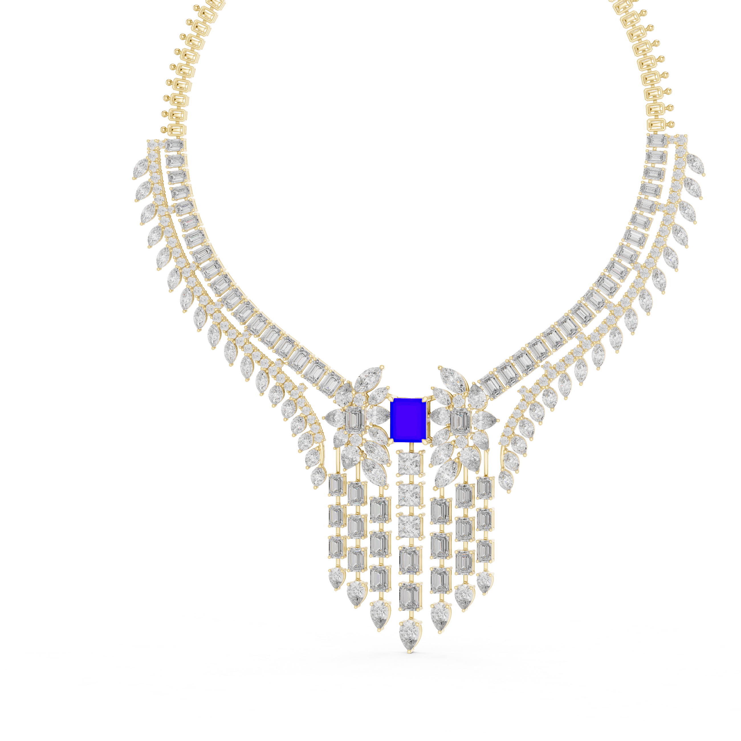 Regal Blue Radiant-Cut Designer Diamond Necklace in 925 Silver