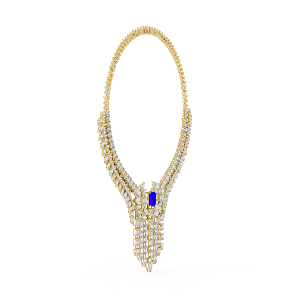 Regal Blue Radiant-Cut Designer Diamond Necklace in 925 Silver