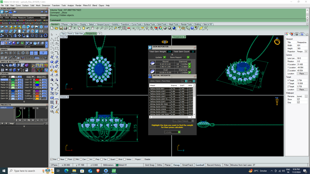Oval Halo Diamond Pendant | 3DM & STL Jewelry CAD File