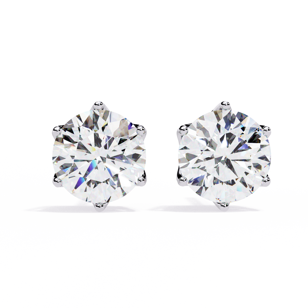 Crown-Inspired Solitaire Stud Earrings (White Gold)