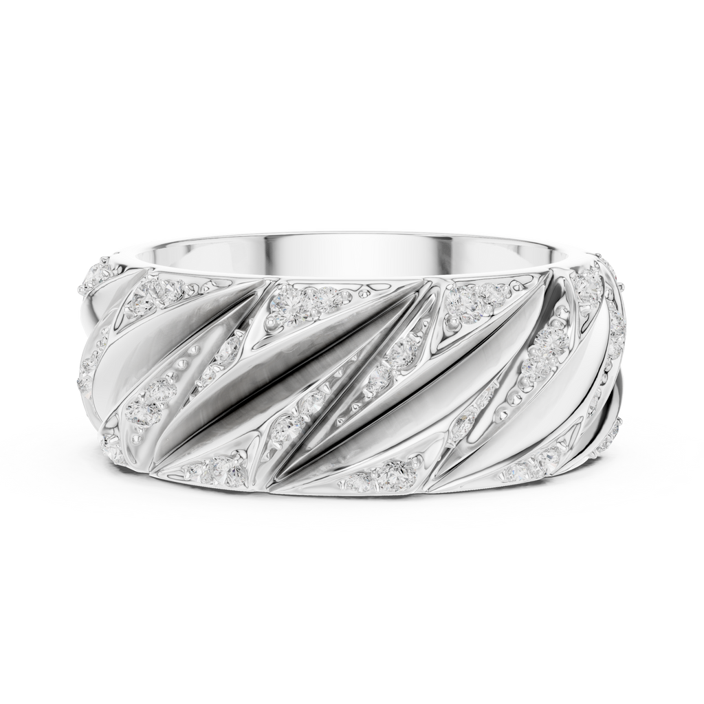 Men’s Sterling Silver CZ Twist Band Ring – US 7