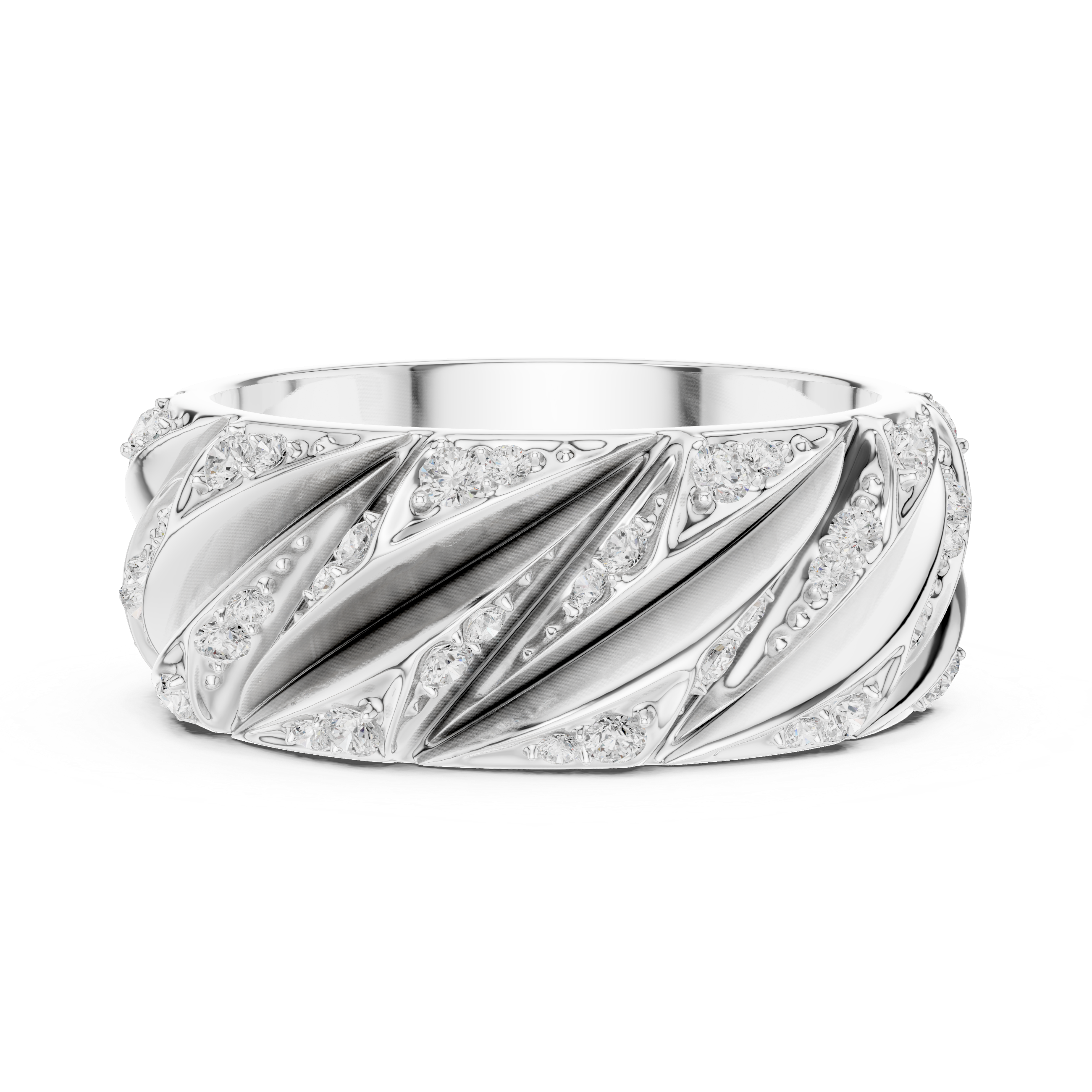 Men’s Sterling Silver CZ Twist Band Ring – US 7