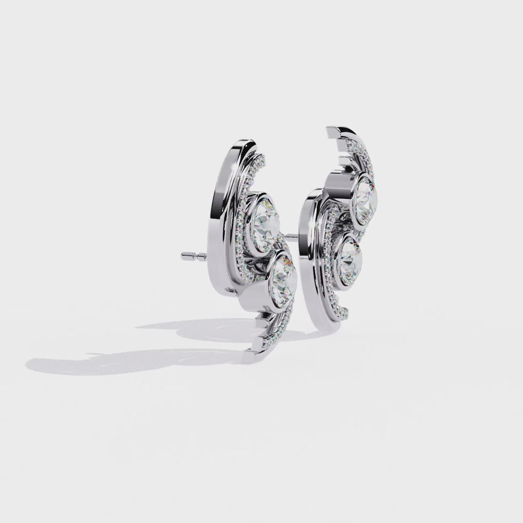 Swirl Halo Stud Earrings – Sterling Silver 925 with Round Cut CZ Stones