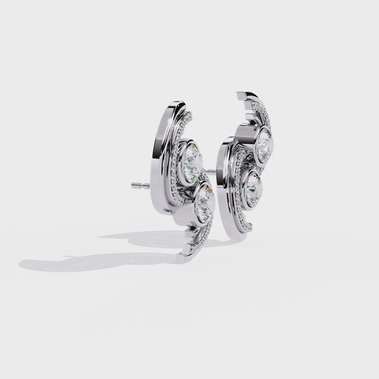 Swirl Halo Stud Earrings – Sterling Silver 925 with Round Cut CZ Stones