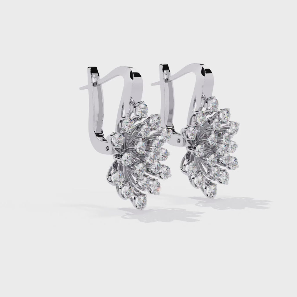 Floral Diamond Cluster Drop Earrings – Elegant Gold Dangle Design