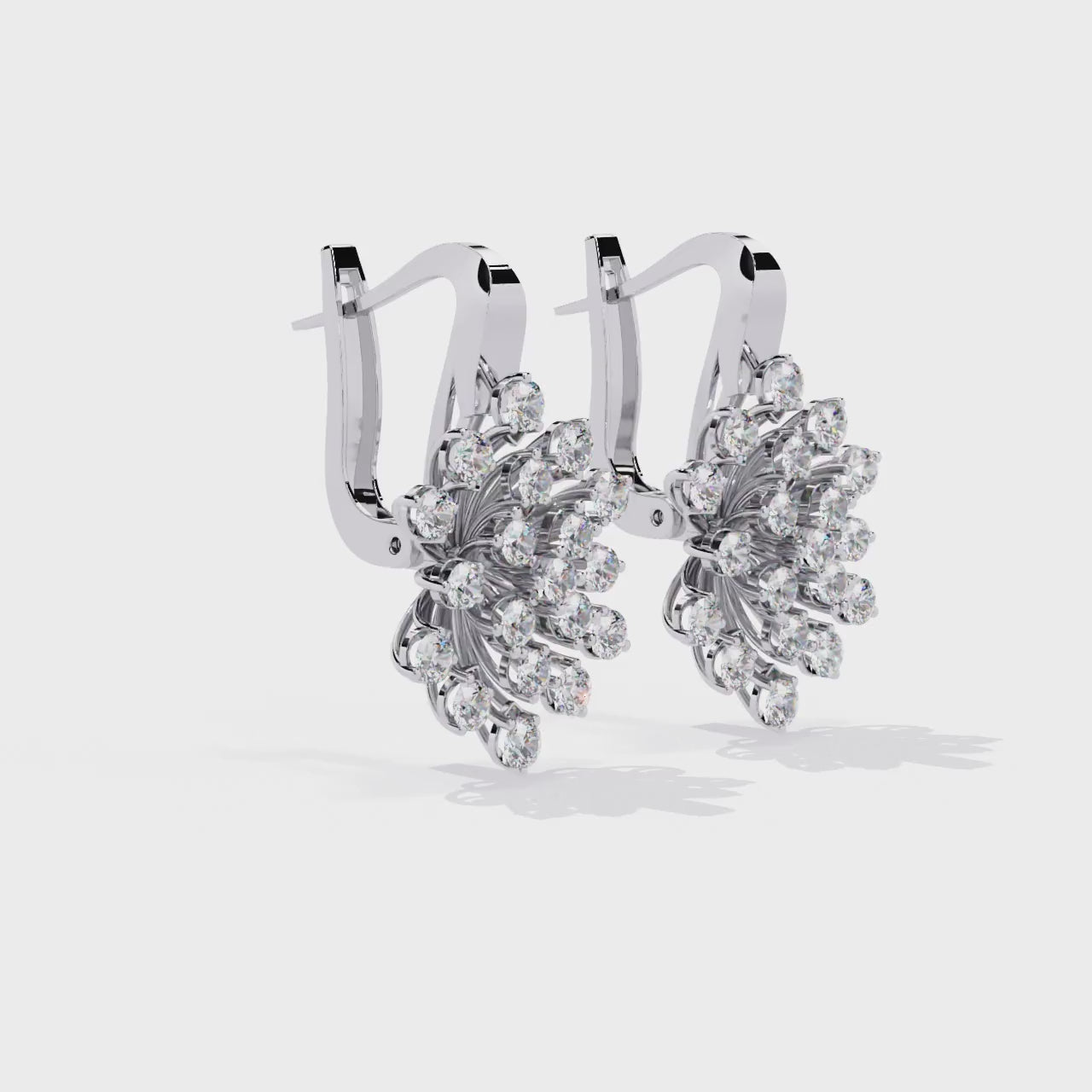 Floral Diamond Cluster Drop Earrings – Elegant Gold Dangle Design
